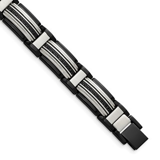 Chisel Stainless Steel Polished Black IP-plated with Black CZ 8.75 inch Link Bracelet