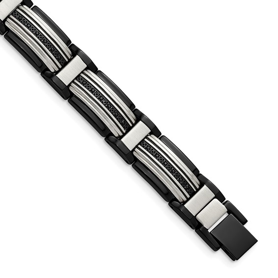Chisel Stainless Steel Polished Black IP-plated with Black CZ 8.75 inch Link Bracelet