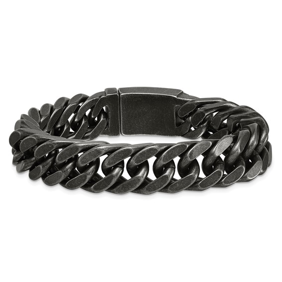Chisel Stainless Steel Antiqued and Brushed 15mm 8.5 inch Curb Bracelet