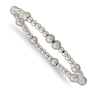 Chisel Stainless Steel Polished 4-6mm Sandblasted Beaded Stretch Bracelet