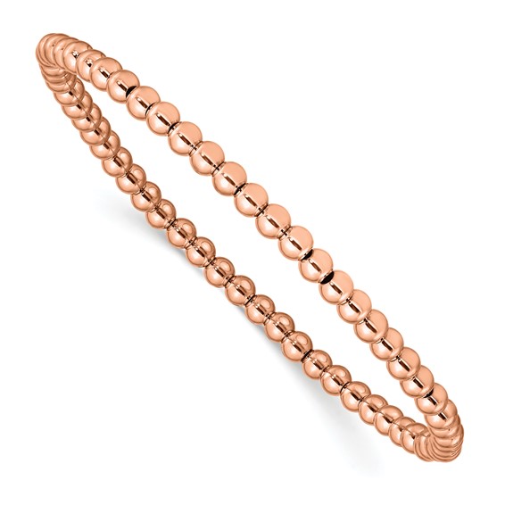 Stainless Steel Polished Rose IP 4mm Beaded Stretch Bracelet