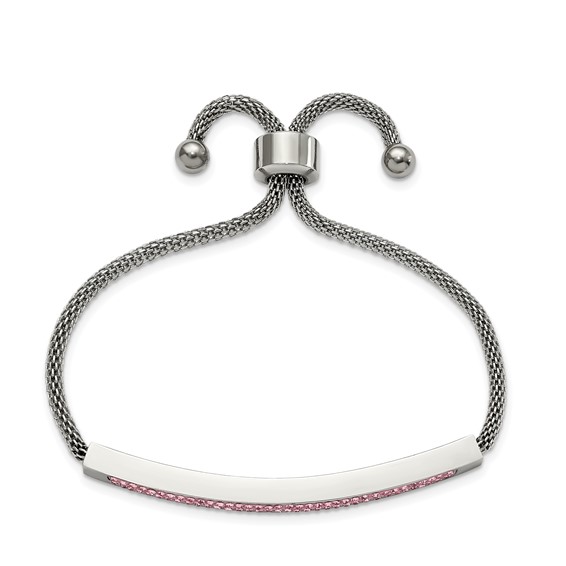 Chisel Stainless Steel Polished with Pink Glass Adjustable Bracelet