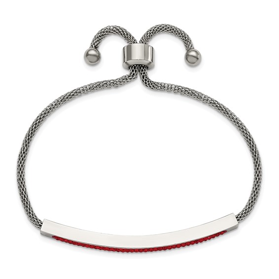 Chisel Stainless Steel Polished with Red Glass Adjustable Bracelet