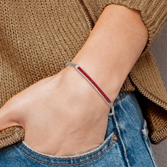 Chisel Stainless Steel Polished with Red Glass Adjustable Bracelet