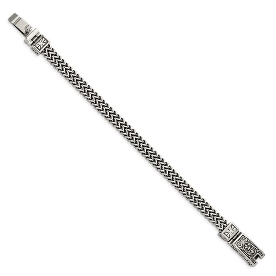 Chisel Stainless Steel Antiqued and Polished 8.5 inch 2-Strand Franco Link Bracelet