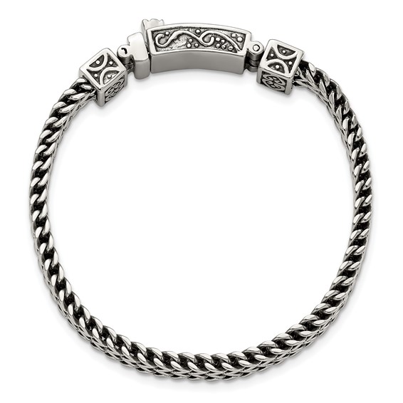 Chisel Stainless Steel Antiqued and Polished 8.5 inch 2-Strand Franco Link Bracelet