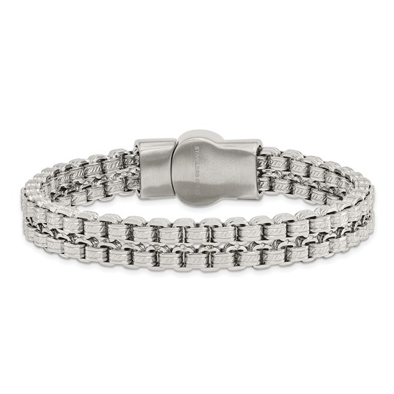 Chisel Stainless Steel Polished and Textured 8.75 inch Double Rolo Link Bracelet