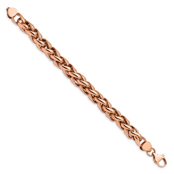 Chisel Stainless Steel Polished and Textured Rose IP-plated 8.75 inch Wheat Bracelet
