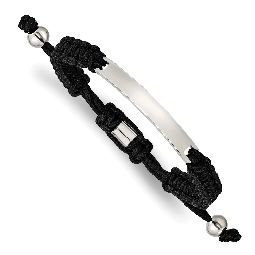 Stainless Steel Polished Black Nylon Adjustable ID Bracelet