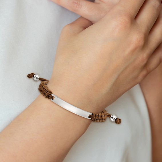 Chisel Stainless Steel Polished Brown Nylon Adjustable ID Bracelet