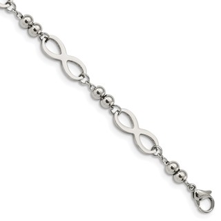 Chisel Stainless Steel Polished Infinity Symbol Link with 4 Leaf Clover Charm 6.5 inch Bracelet with 1 inch Extension