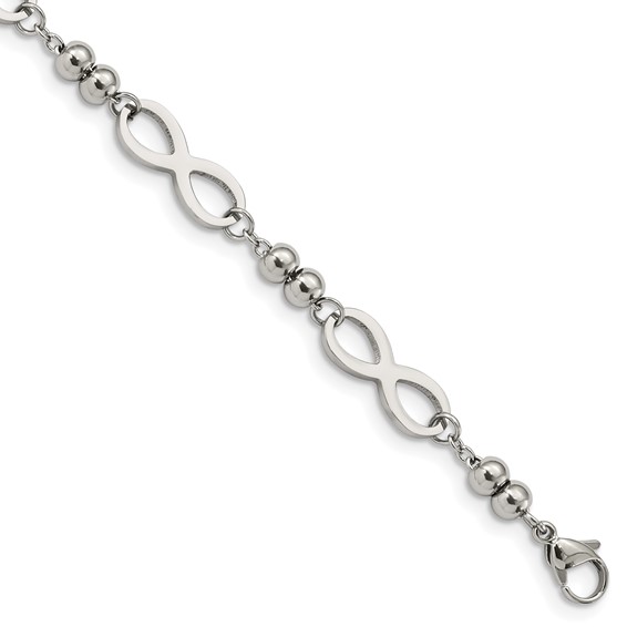 Chisel Stainless Steel Polished Infinity Symbol Link with 4 Leaf Clover Charm 6.5 inch Bracelet with 1 inch Extension