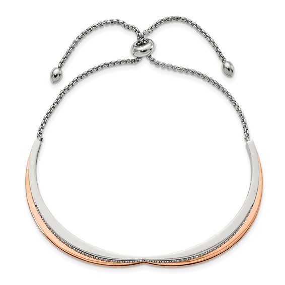 Chisel Stainless Steel Polished Rose IP-plated with Crystal Heart Shaped Adjustable Bangle Bracelet