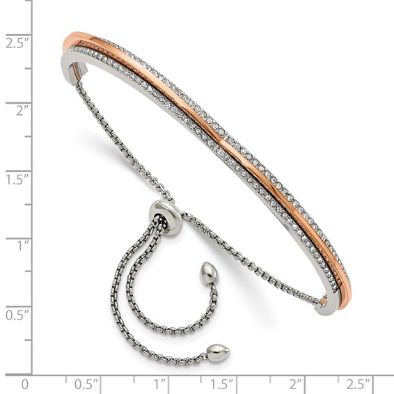 Chisel Stainless Steel Polished Rose IP-plated with Crystal Heart Shaped Adjustable Bangle Bracelet