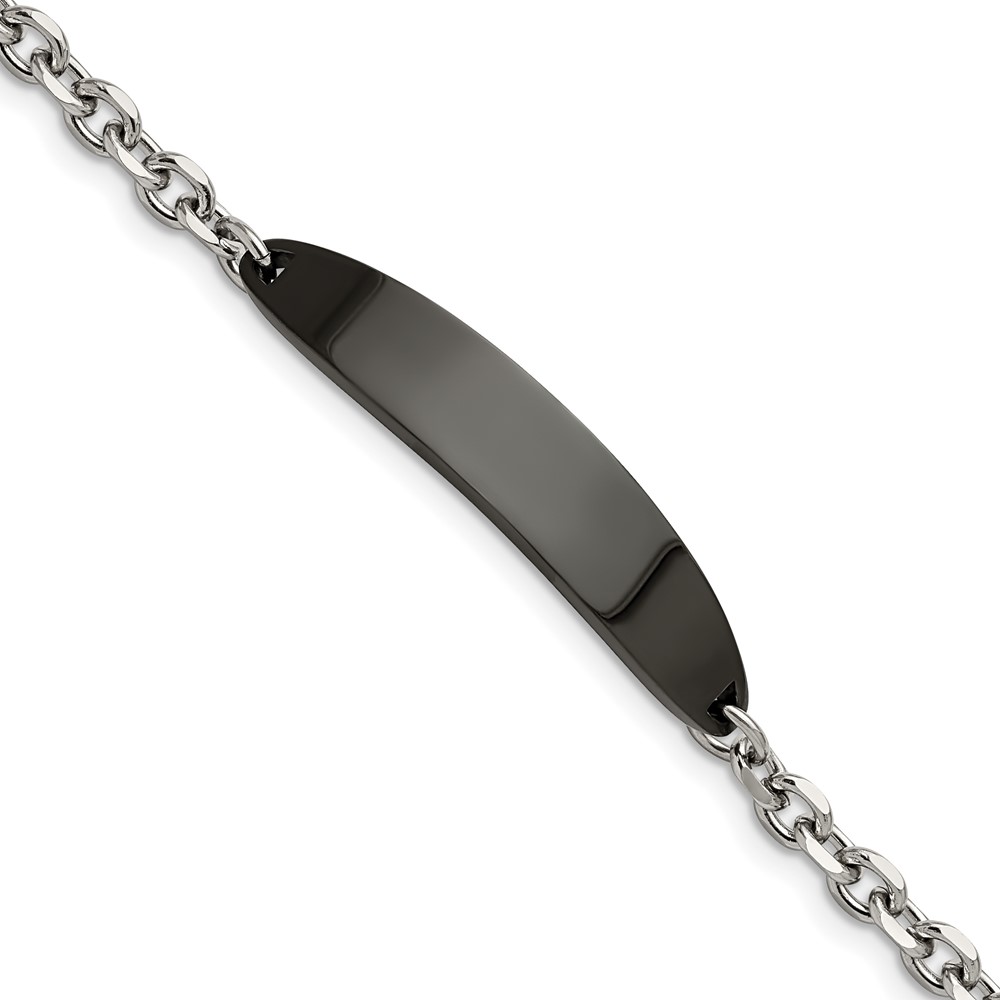 Stainless Steel Polished Black IP-plated 8in ID Bracelet