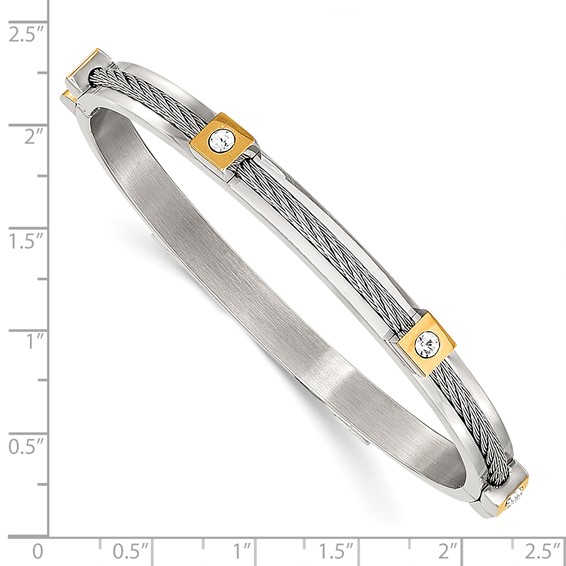 Chisel Stainless Steel Polished Yellow IP-plated with Preciosa Crystal Hinged Bangle
