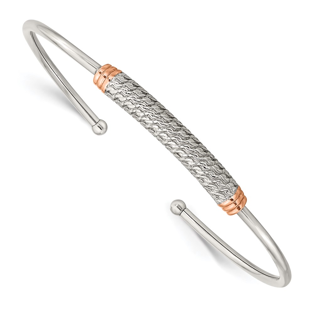 Stainless Steel Polished Rose IP-plated Flexible Cuff Bangle