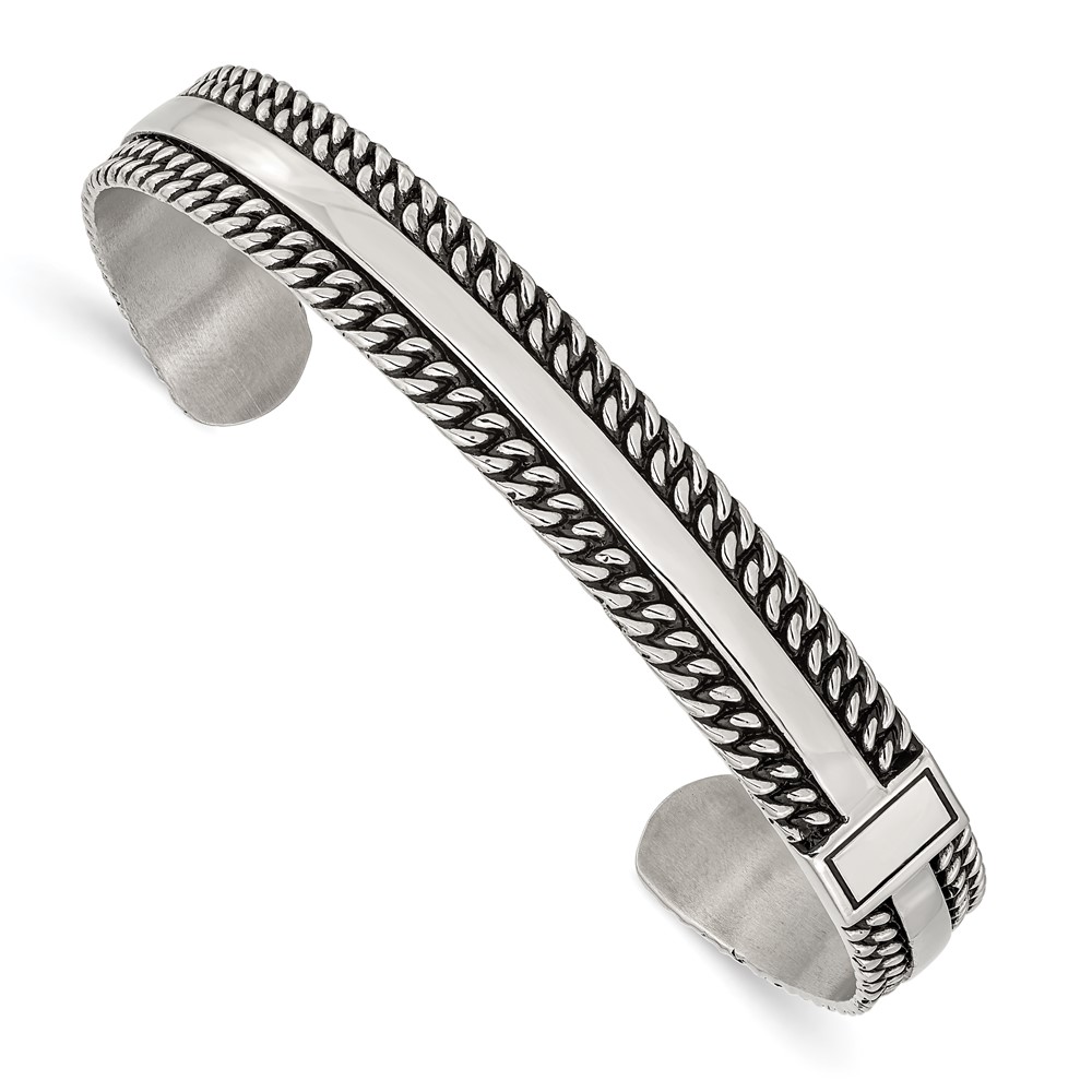 Stainless Steel Antiqued and Polished 10mm Cuff Bangle
