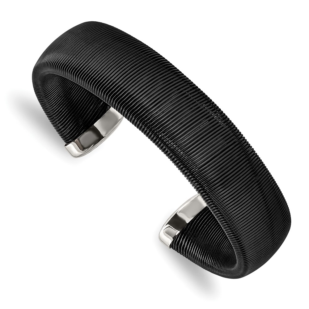 Stainless Steel Polished Black IP-plated Wire 18mm Cuff Bangle