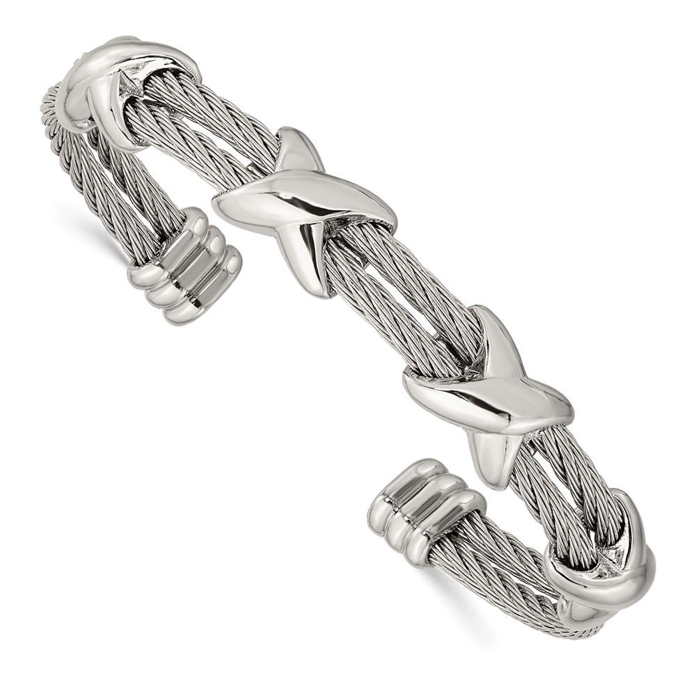 Stainless Steel Polished Cable Cuff Bangle