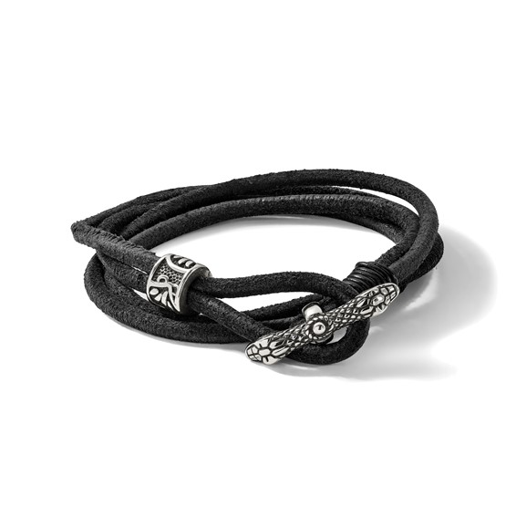 Chisel Stainless Steel Antiqued and Polished Snake Heads Black Suede 16.5 inch Wrap Bracelet