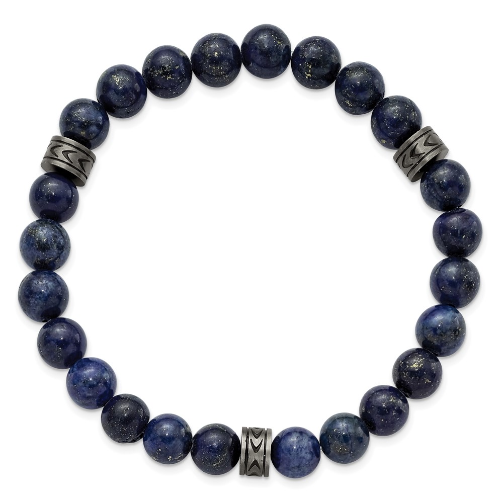 Chisel Stainless Steel Antiqued White Bronze-plated 6.5mm Lapis Beaded Stretch Bracelet Chisel Stainless Steel Antiqued White Bronze-plated 6.5mm Lapis Beaded Stretch Bracelet