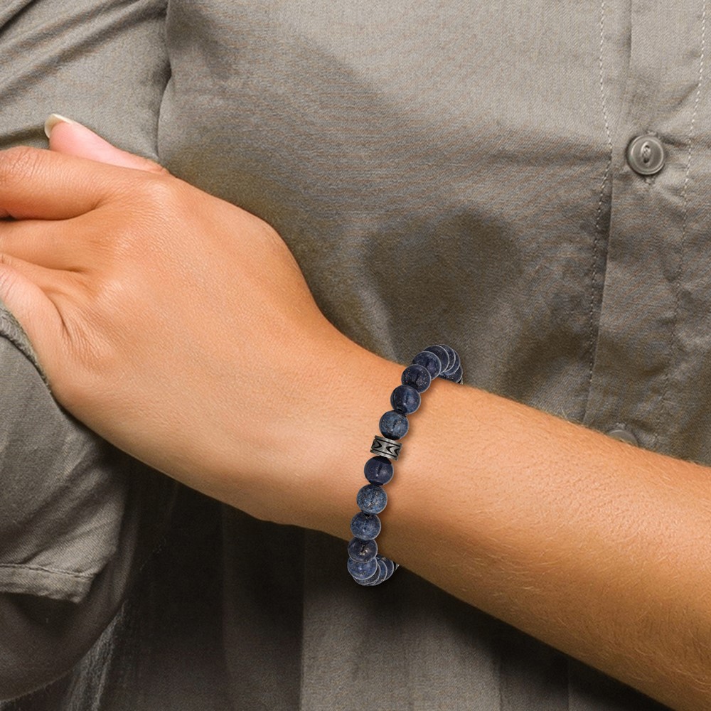 Chisel Stainless Steel Antiqued White Bronze-plated 6.5mm Lapis Beaded Stretch Bracelet Chisel Stainless Steel Antiqued White Bronze-plated 6.5mm Lapis Beaded Stretch Bracelet