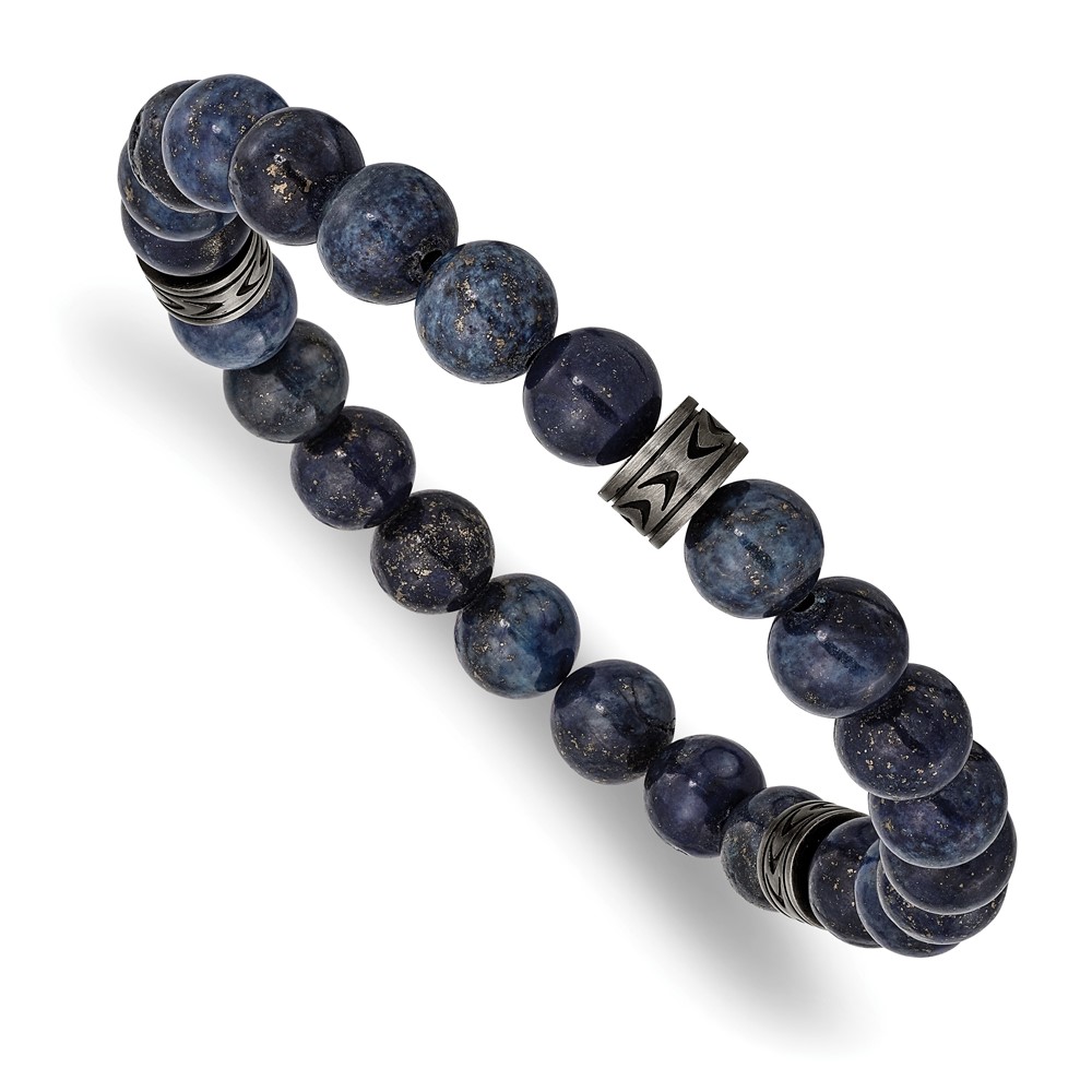 Chisel Stainless Steel Antiqued White Bronze-plated 6.5mm Lapis Beaded Stretch Bracelet Chisel Stainless Steel Antiqued White Bronze-plated 6.5mm Lapis Beaded Stretch Bracelet