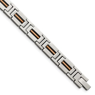 Chisel Stainless Steel Polished Black and Rose IP-plated 8.5 inch Link Bracelet