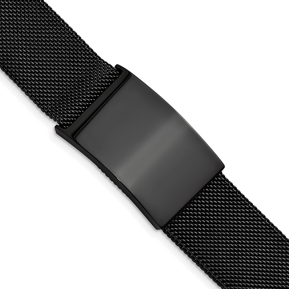 Stainless Steel Polished Black IP-plated Mesh Adjustable ID Bracelet