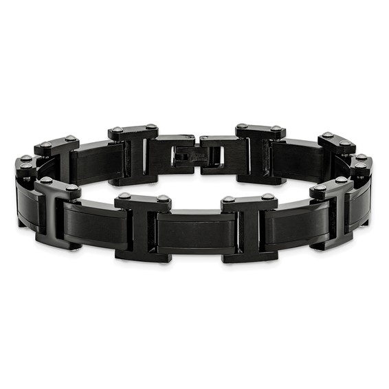 Chisel Stainless Steel Brushed and Polished Black IP-plated 8.25 inch Link Bracelet