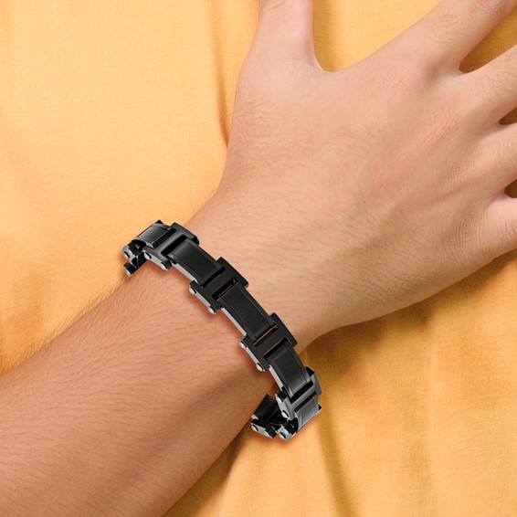 Chisel Stainless Steel Brushed and Polished Black IP-plated 8.25 inch Link Bracelet