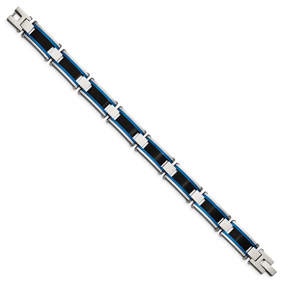 Chisel Stainless Steel Brushed and Polished Black and Blue IP-plated 8.75 inch Link Bracelet