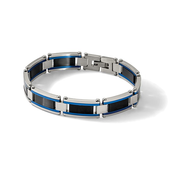 Chisel Stainless Steel Brushed and Polished Black and Blue IP-plated 8.75 inch Link Bracelet