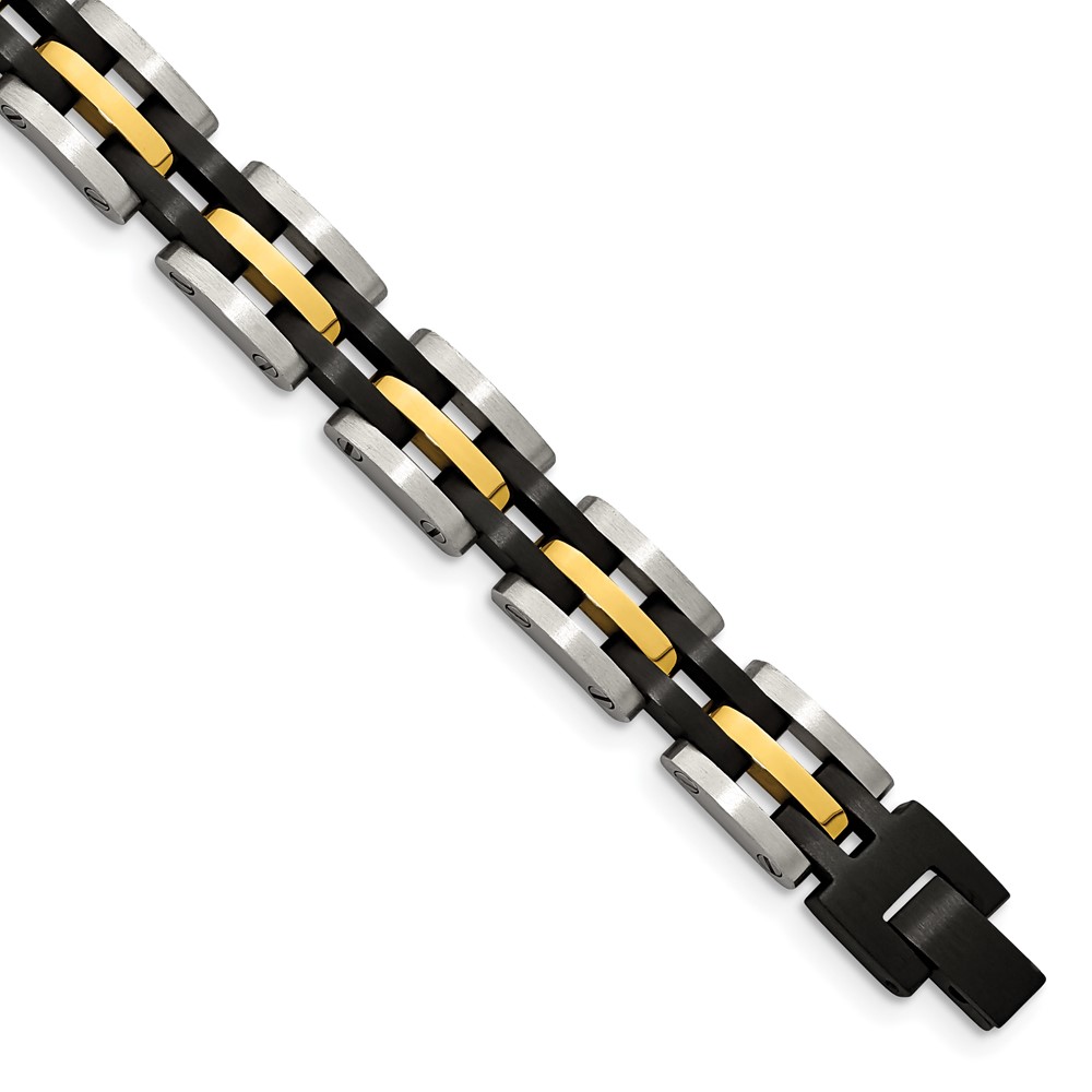 Stainless Steel 8.25in Brushed & Polished Black & Yellow IP Link Bracelet