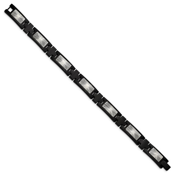 Chisel Stainless Steel Polished and Textured Starburst Design Black IP-plated 8.5 inch Link Bracelet