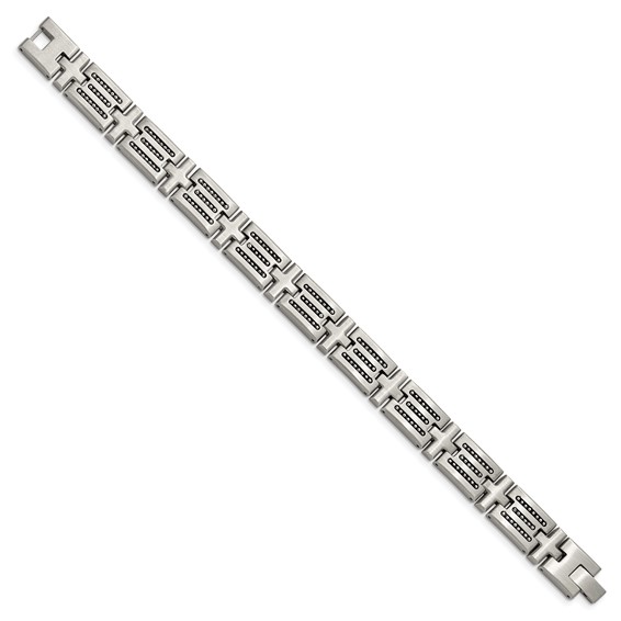Chisel Stainless Steel Brushed with Polished Beads Inlay 8.5 inch Link Bracelet