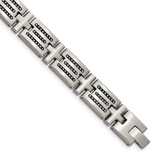 Chisel Stainless Steel Brushed with Polished Beads Inlay 8.5 inch Link Bracelet
