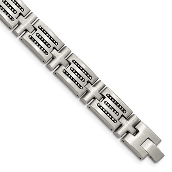 Chisel Stainless Steel Brushed with Polished Beads Inlay 8.5 inch Link Bracelet