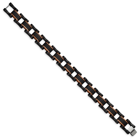 Chisel Stainless Steel Polished and Textured Black and Brown IP-plated 8.25 inch Open Link Bracelet