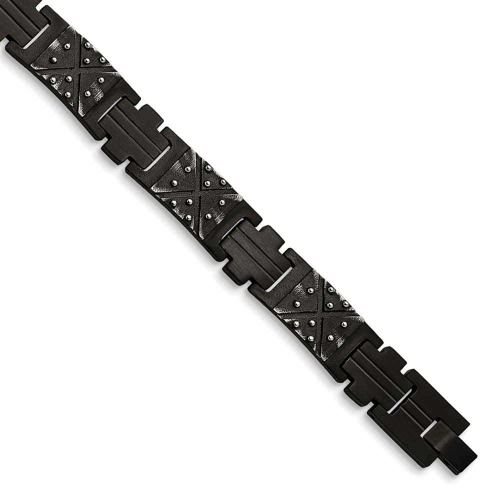 Stainless Steel Antiqued and Brushed Black IP-plated 9.25in Bracelet