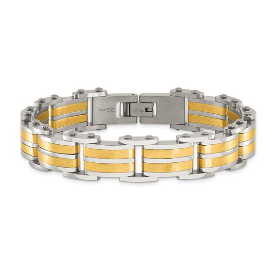 Chisel Stainless Steel Brushed and Polished Yellow IP-plated 8.25 inch Link Bracelet