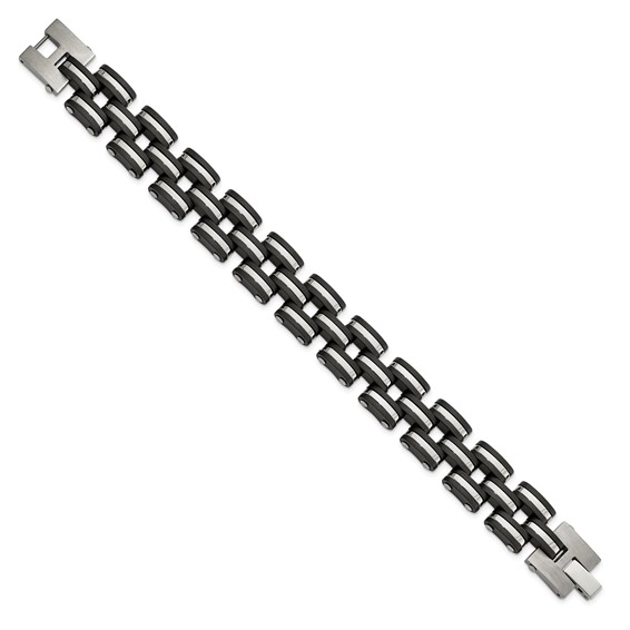 Chisel Stainless Steel Brushed and Polished with Black Rubber 8 inch Link Bracelet