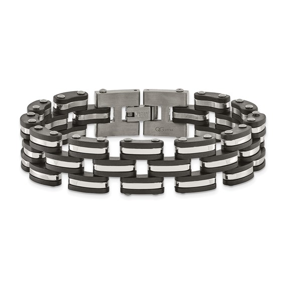 Chisel Stainless Steel Brushed and Polished with Black Rubber 8 inch Link Bracelet