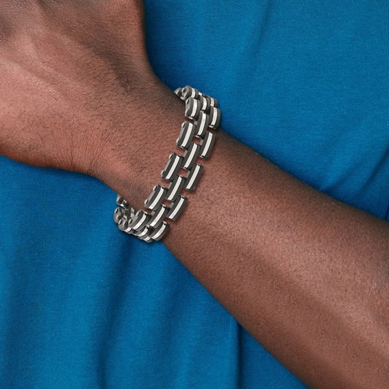 Chisel Stainless Steel Brushed and Polished with Black Rubber 8 inch Link Bracelet