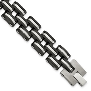Chisel Stainless Steel Brushed and Polished with Black Rubber 8 inch Link Bracelet