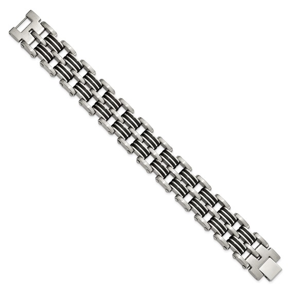 Chisel Stainless Steel Brushed and Polished with Black Rubber Inlay 8.25 inch Link Bracelet