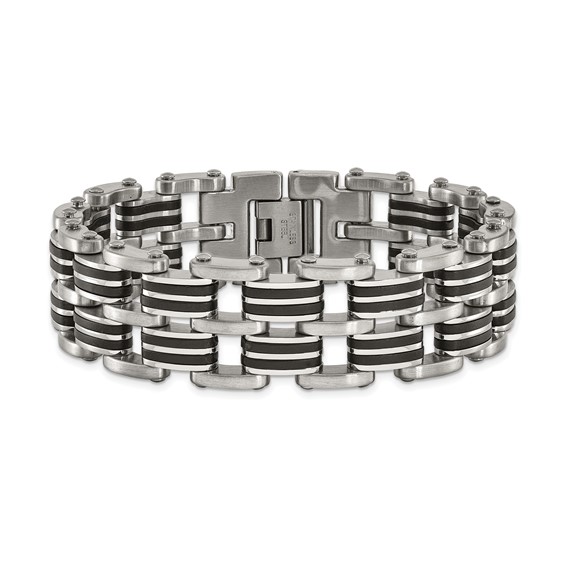 Chisel Stainless Steel Brushed and Polished with Black Rubber Inlay 8.25 inch Link Bracelet