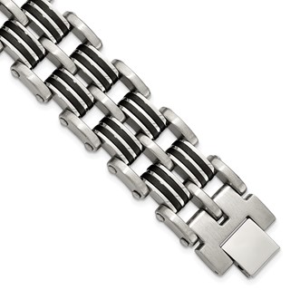 Chisel Stainless Steel Brushed and Polished with Black Rubber Inlay 8.25 inch Link Bracelet