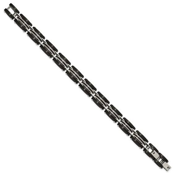 Chisel Stainless Steel Brushed and Polished Black and Rose IP-plated Reversible 7.5 inch Bracelet with .5 inch Extension